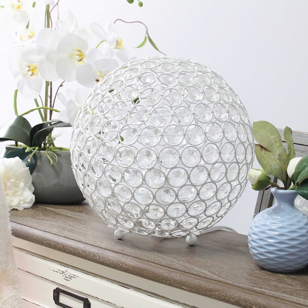 10 Inch Crystal Ball Sequin Table Lamp, White